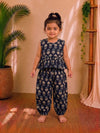 (CTP015) Navy Blue Printed Peplum Top & Pant Co-ord Set