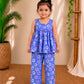 (CTP021) Purple Donut Print Peplum Top with Matching Trousers Co-ord Set