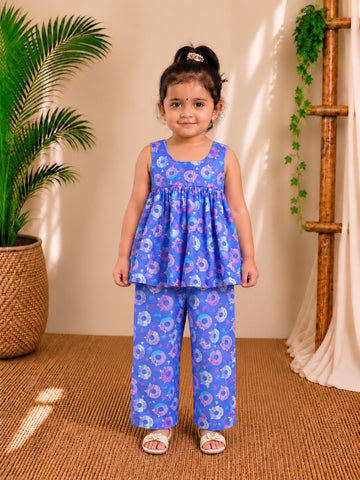 (CTP021) Purple Donut Print Peplum Top with Matching Trousers Co-ord Set