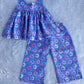 (CTP021) Purple Donut Print Peplum Top with Matching Trousers Co-ord Set