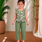 (CTP023) Fresh Floral Ruffle-Sleeve Peplum Top with Chevron Trousers Set