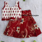 (CTS002) White with Reddish Brown Soft Cotton Skirt And Top