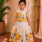 (CTS003) Girls Cotton Yellow &  Half White Skirt and Top Set