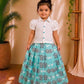 (CTS008)Adorable sky blue elephant print set with a Hakoba top.