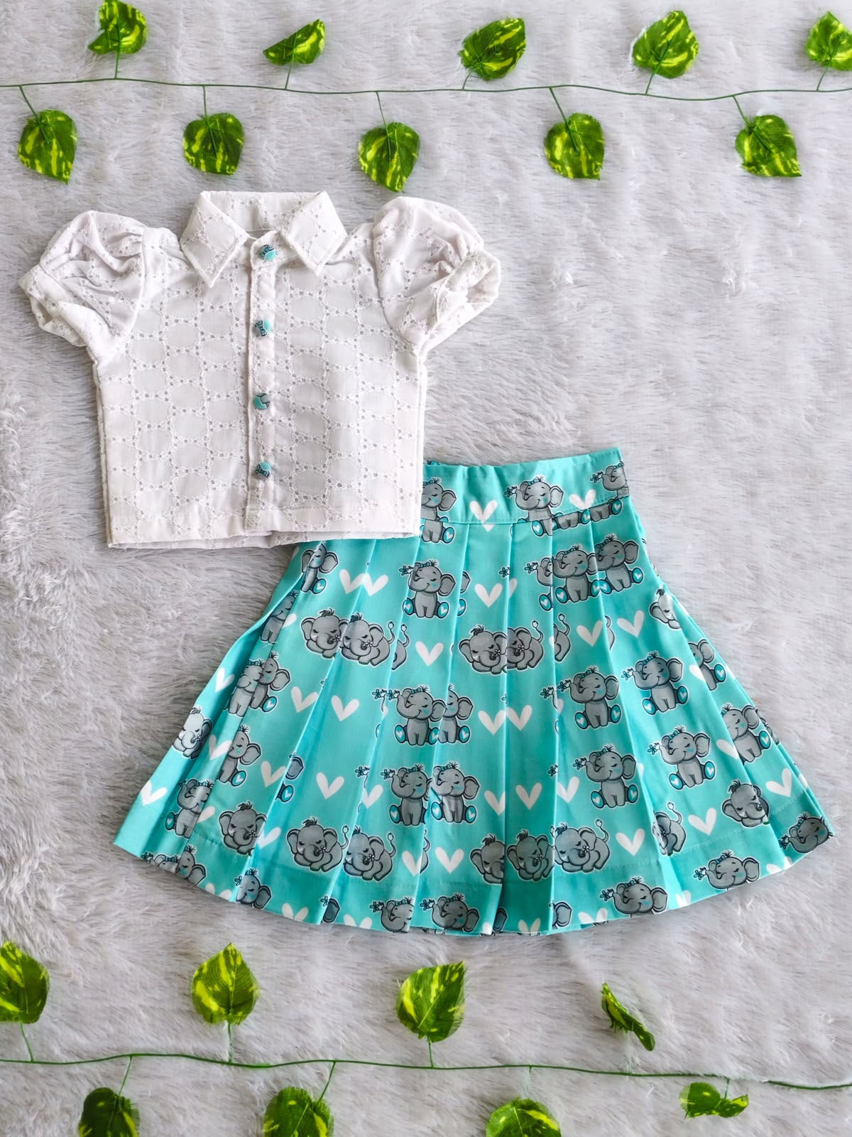 (CTS008)Adorable sky blue elephant print set with a Hakoba top.