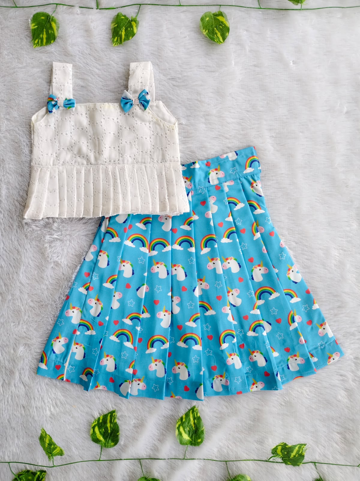 (CTS009) Charming sky blue unicorn and rainbow print set