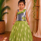 (CTS013)Stylish olive green and grey ikkat set