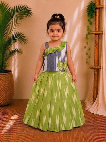 (CTS013)Stylish olive green and grey ikkat set
