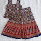 (CTS014)Traditional navy blue and maroon Ajrakh print lehenga set.