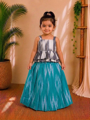 (CTS015)Vibrant teal green and slate grey ikkat set