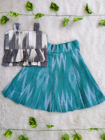 (CTS015)Vibrant teal green and slate grey ikkat set
