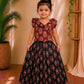 (CTS017) Traditional maroon and black block print ruffled lehenga set.