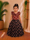 (CTS017) Traditional maroon and black block print ruffled lehenga set.