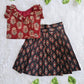 (CTS017) Traditional maroon and black block print ruffled lehenga set.