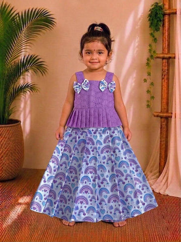 (CTS019) Playful Purple Peplum and Rainbow Skirt Set