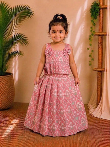 (CTS020)Charming Dusty Pink Floral Peplum and Skirt Set