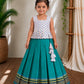 (CTS024) Multi-Color Abstract Ikat Printed Peplum Top with Emerald Green Pleated Skirt Co-ord Set