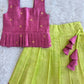 (CTS025) Purple and Green Brocade Pleated Peplum Top with Matching Skirt Co-ord Set