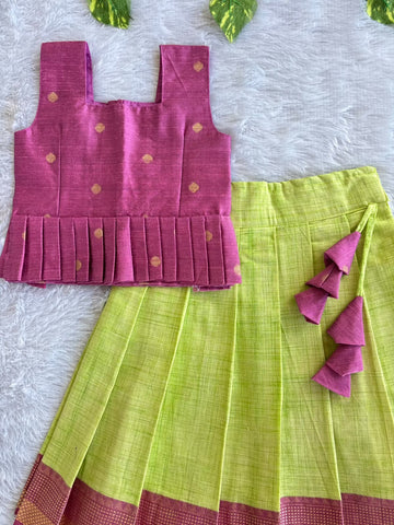 (CTS025) Purple and Green Brocade Pleated Peplum Top with Matching Skirt Co-ord Set