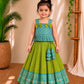 (CTS026) Blue & Green Brocade Bow-Accent Peplum Top  Co-ord Set