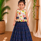 (CTS027)Pichwai Printed Bow-Accent Peplum Top with Ikat Pleated Skirt Co-ord Set