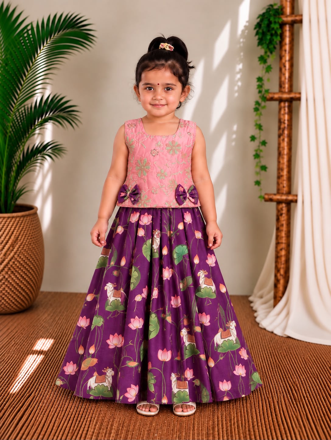 (SCC016) Majestic Lotus & Elephant Print Sibling Matching Ethnic Set