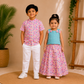 (SCC002) Coordinated Pink Fruit-Print & Sky Blue Sibling Combo Set