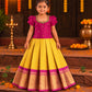 (EF002) Magenta and Yellow Embroidered Puff-Sleeved Frock Set