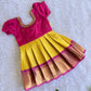 (EF002) Magenta and Yellow Embroidered Puff-Sleeved Frock Set