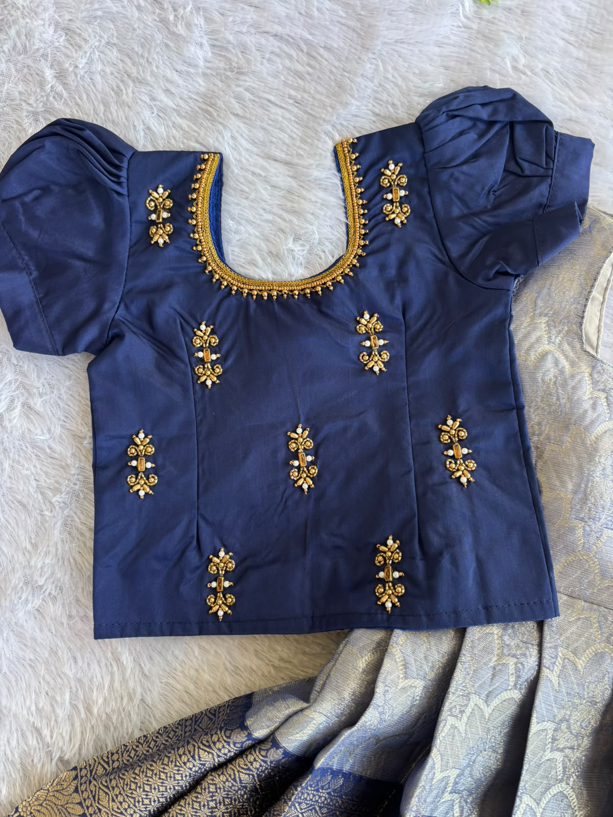 (EFC004) Elegant Royal Blue & Silver Brocade Girl's Pattu Pavadai Set