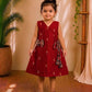 (ETF002) Rich Crimson Red Angrakha-Style Semi Silk Frock