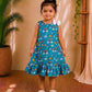 (ETF003)Vibrant Teal Rainbow & Panda Printed Ruffle Frock