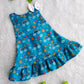 (ETF003)Vibrant Teal Rainbow & Panda Printed Ruffle Frock