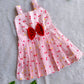 (ETF004) Girls Peachy Pink Floral Frock with Red Bow