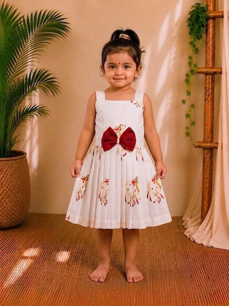(ETF005) Girls Premium White Pichwai  Frock