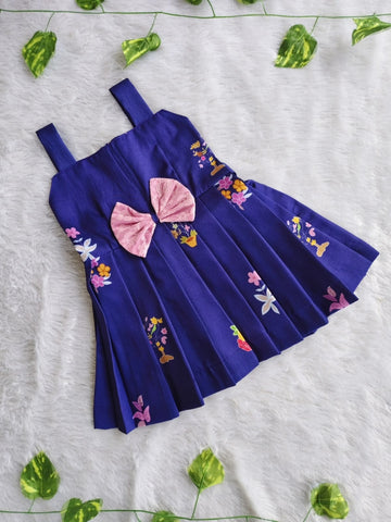 (ETF006) Girls Navy Blue Ethnic Frock Dress with Floral Print