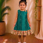 (ETF007)Emerald Green Zari Checked Frock with Kalamkari Ruffle Trim