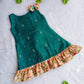 (ETF007)Emerald Green Zari Checked Frock with Kalamkari Ruffle Trim