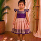 (ETF008)Elegant peach and purple Semi silk-style flared festive dress.
