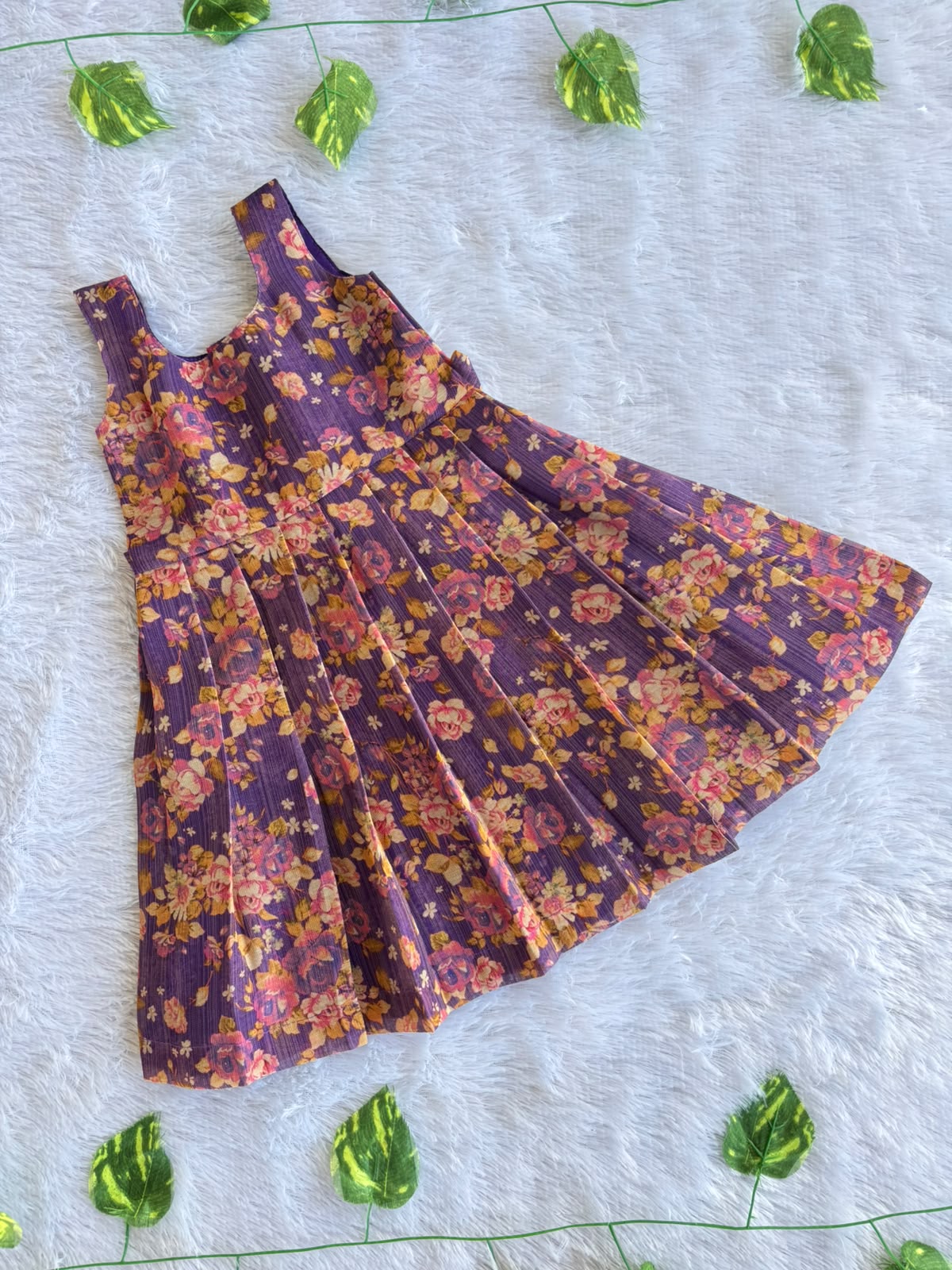 (ETF009) Elegant Purple Floral Pleated Frock