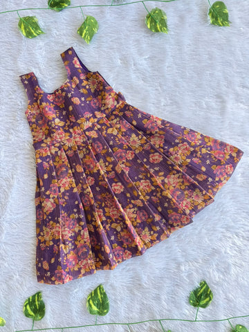 (ETF009) Elegant Purple Floral Pleated Frock
