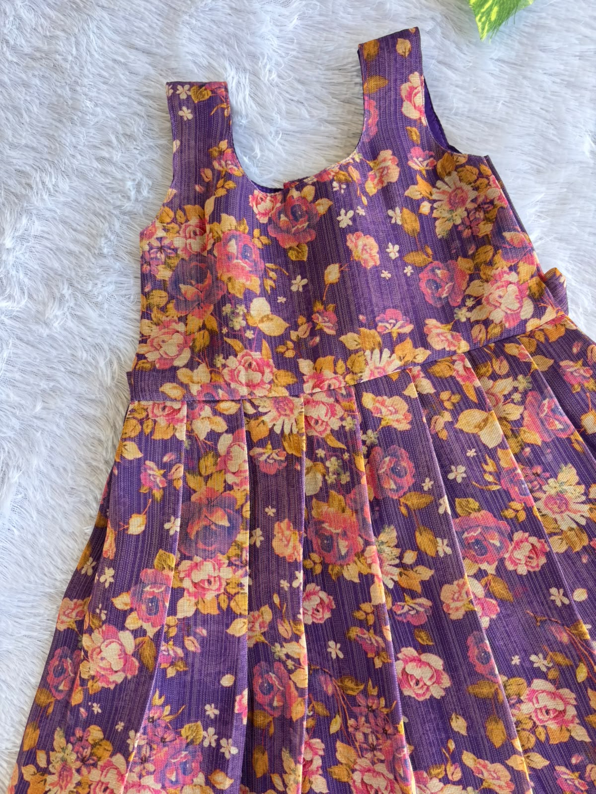 (ETF009) Elegant Purple Floral Pleated Frock