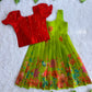 (ETFC003)Festive rust red and lime green floral print Frock with Coat model