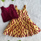 (ETFC005) Vibrant Wine Maroon Jacket with Sandal Yellow Ikat Pleated Ethnic Dress Set