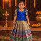 (ETS001) Royal Blue and Antique Gold Girls Traditional Pattu Pavadai Set
