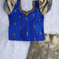 (ETS001) Royal Blue and Antique Gold Girls Traditional Pattu Pavadai Set