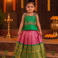 (ETS004) Traditional Green & Pink Kids Pattu Pavadai