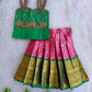 (ETS004) Traditional Green & Pink Kids Pattu Pavadai