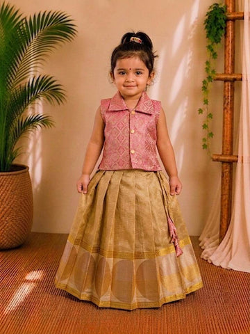 (ETTS006)  Golden Tissue Weaves Girls Top & Skirt Set