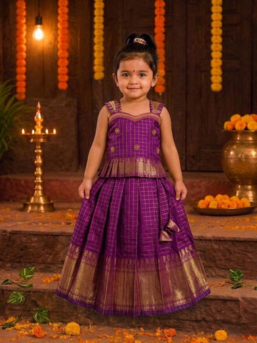 (ETS007) Elegant Ethnic Pattu Pavadai Set for Girls